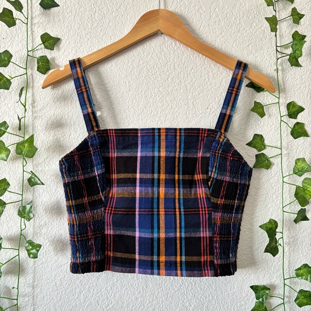 Hollister Women’s/Juniors’ Multicolor Plaid Preppy Crop Top Black Pink Size M